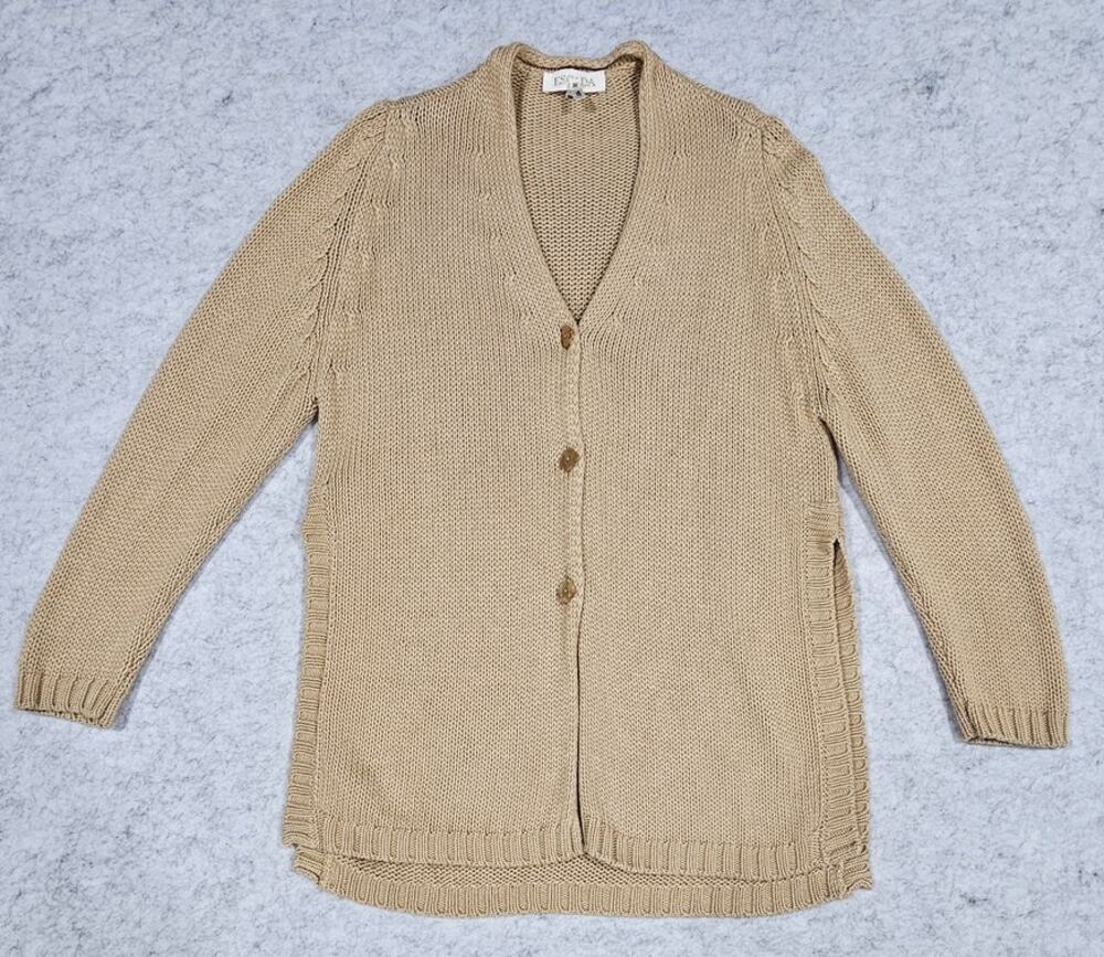 Escada Cashmere Silk Sweater Cardigan, Split Side Ribbed Hem,  New, Sz 38 M/L
